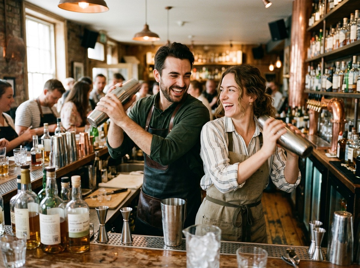 Cocktails schudden tijdens een workshop